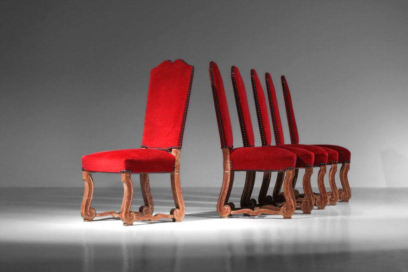 6 chaises en chêne cérusé Gilberte et René Schmitt années 40 - J012