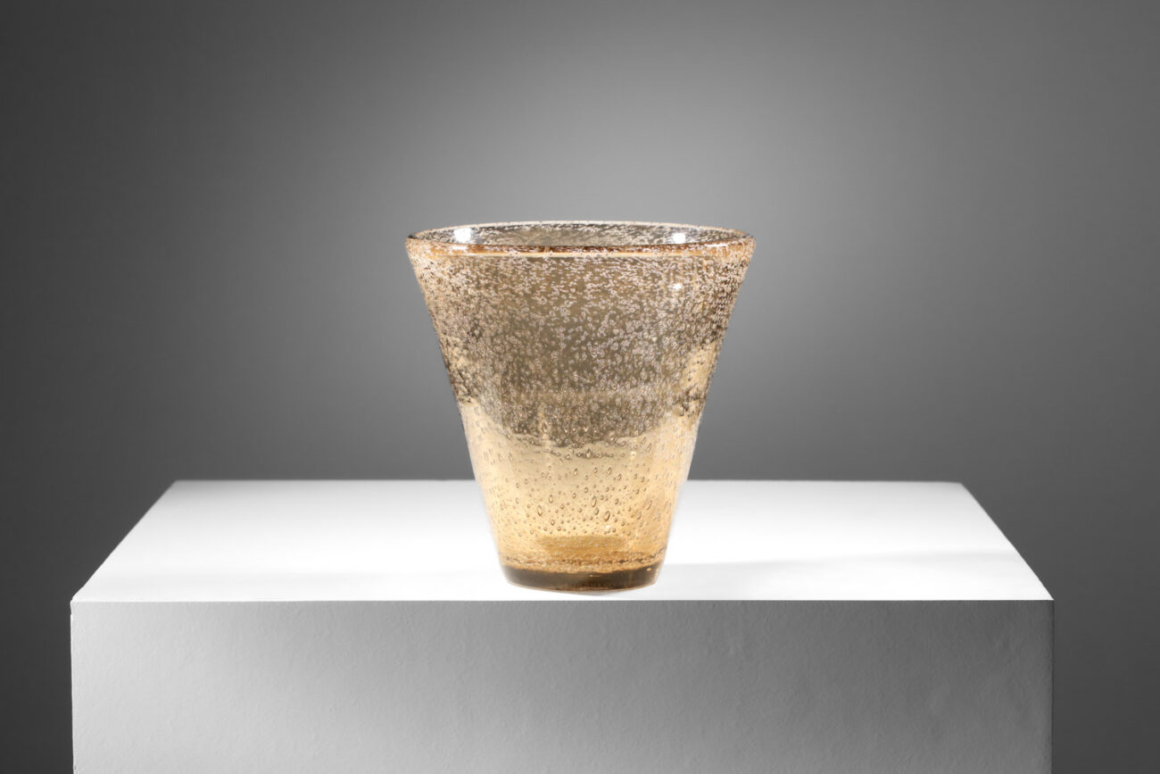 Gand vase evasé Daum Nancy en verre bullé croix de lorraine 1940 - I451