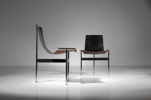 Paire de chaises années 60 du designerWilliam Katavolos pour ICF Milano acier chromé cuir noir I460
