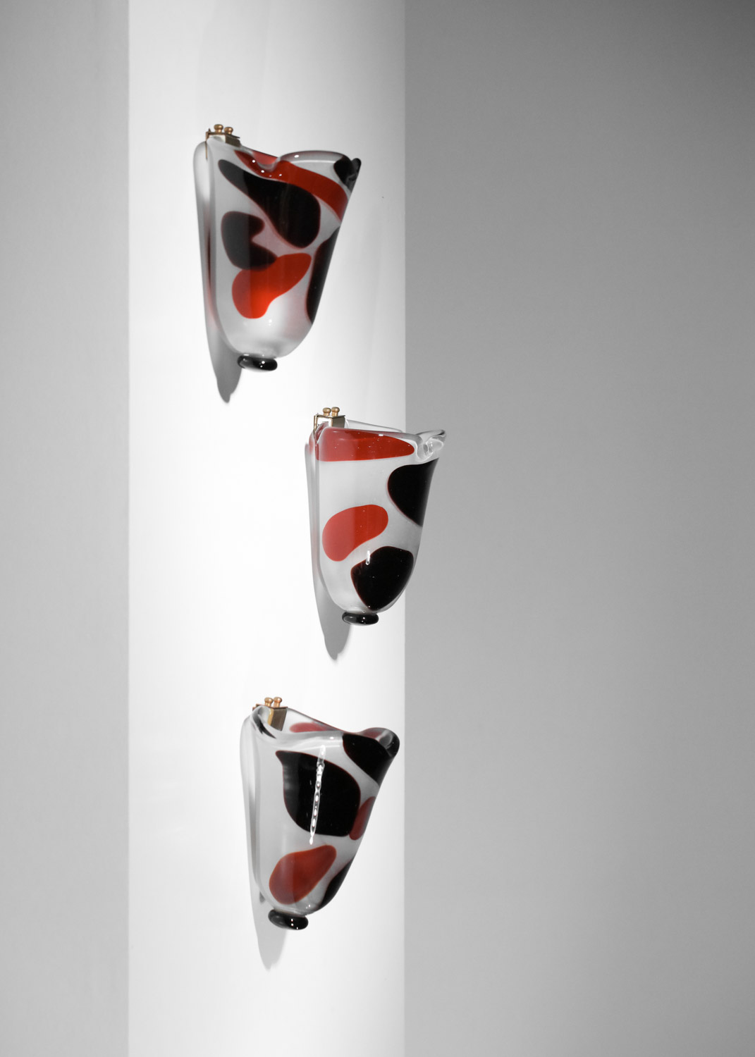 suite de 3 appliques en verre épais de Murano rouge des années 70 - G713 - G714 - Image 7