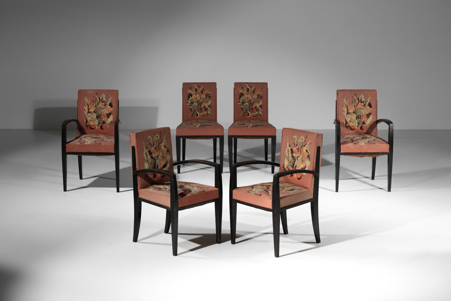 4 fauteuils et 2 chaises art déco tapisserie d'Aubusson maison Dominique André Domin et Marcel Genevrière - I289