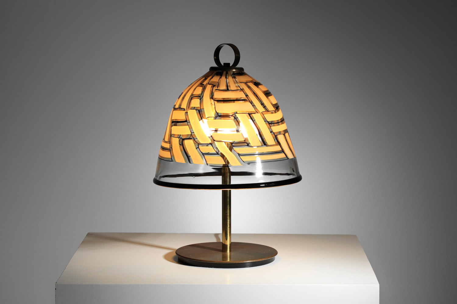 grande lampe de table italienne barovier et toso années 70 en verre et laiton - I168