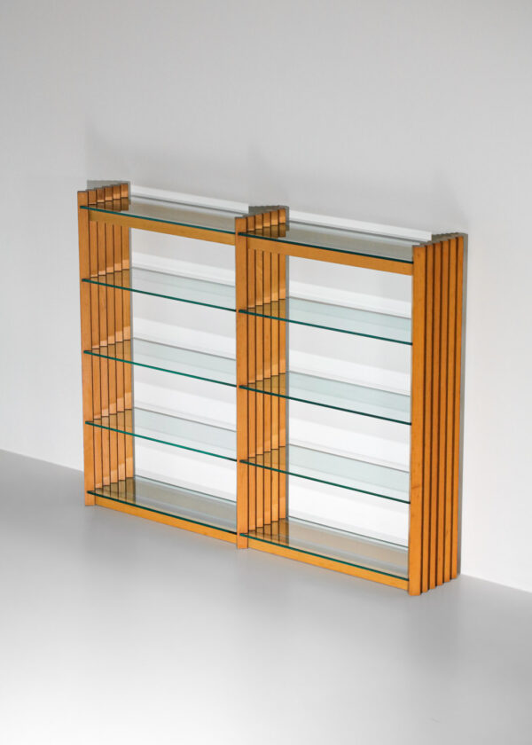 Bibliothèque italienne années 60 / 70 verre et bois massif - G343