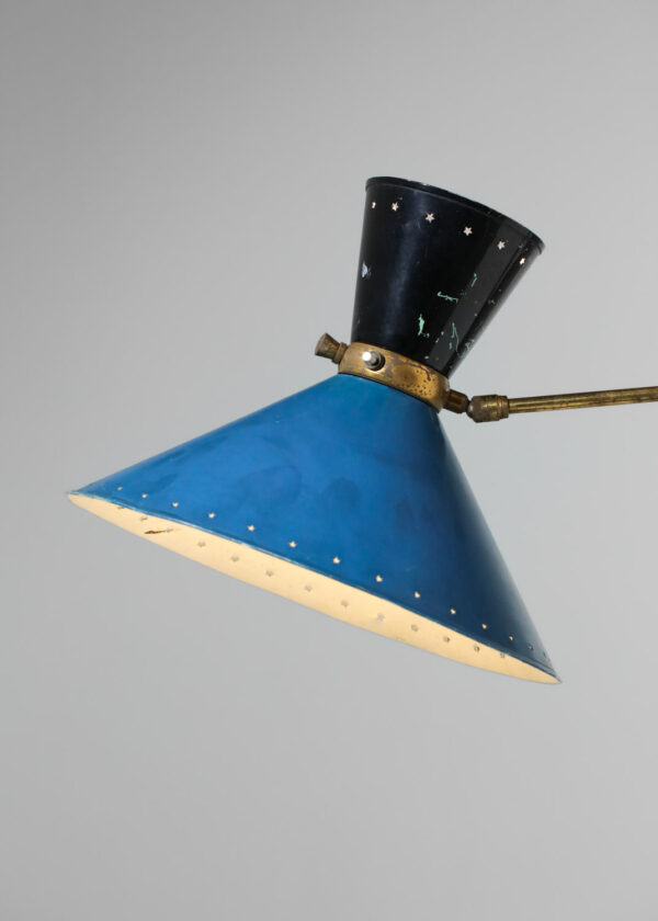 grande applique potence Lunel années 50 style Robert Mathieu bleue et noire - H088