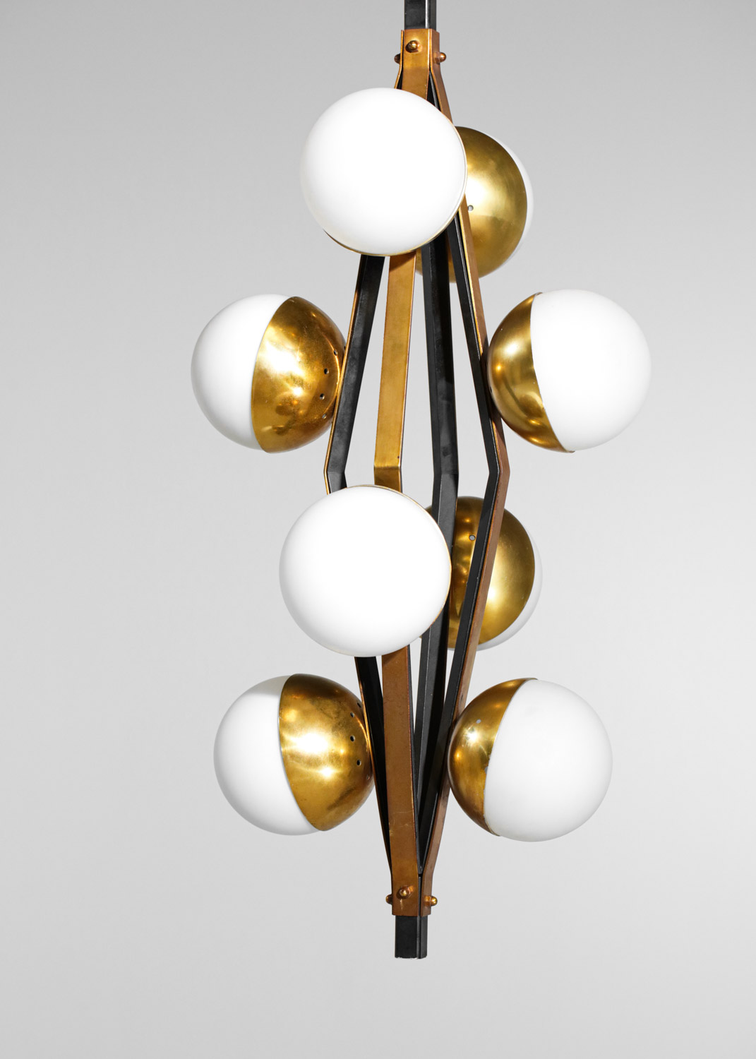 lustre italien stilnovo 8 boules en opaline original Années 60 - G336