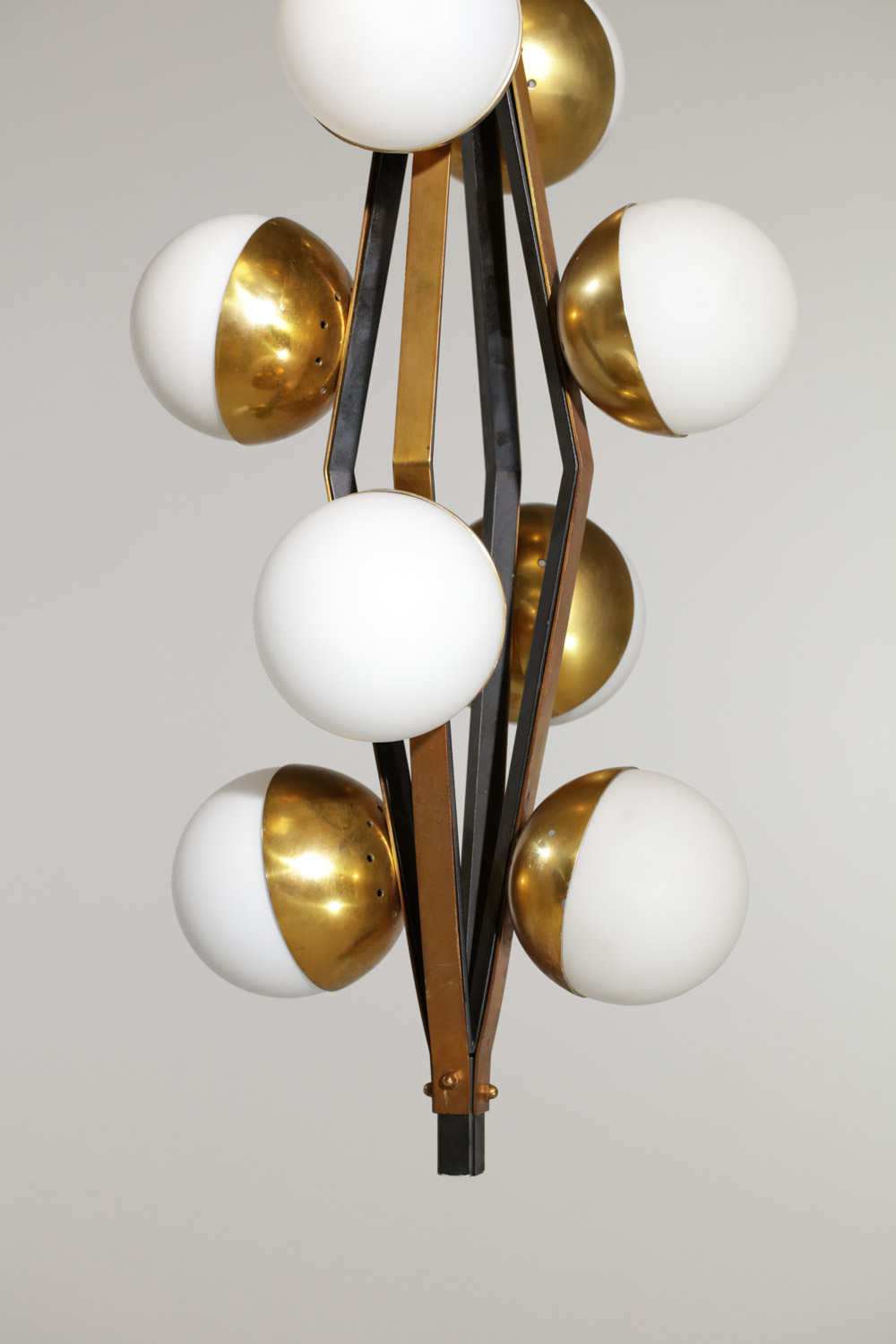 lustre italien stilnovo 8 boules en opaline original Années 60 - G336