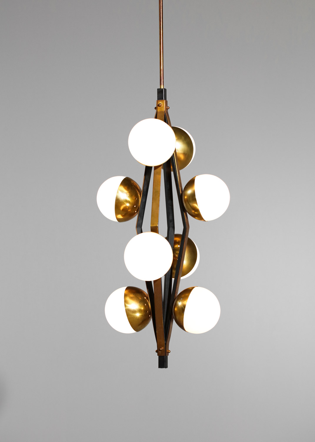 lustre italien stilnovo 8 boules en opaline original Années 60 - G336