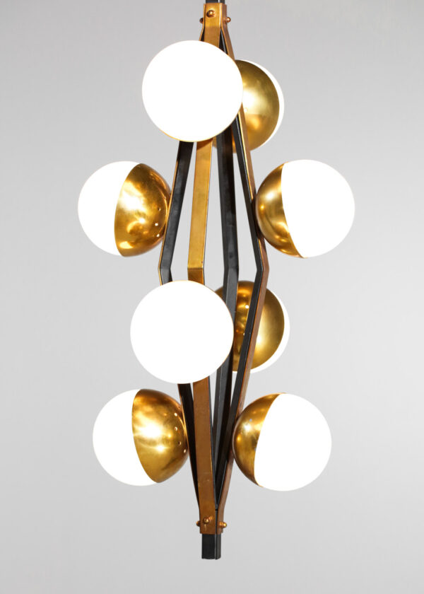 lustre italien stilnovo 8 boules en opaline original Années 60 - G336