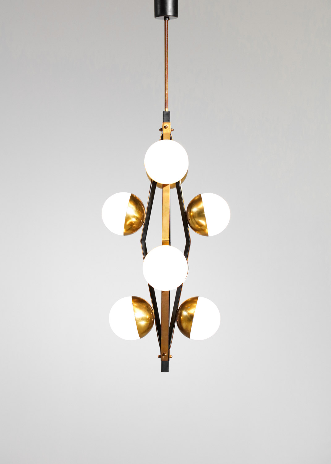 lustre italien stilnovo 8 boules en opaline original Années 60 - G336