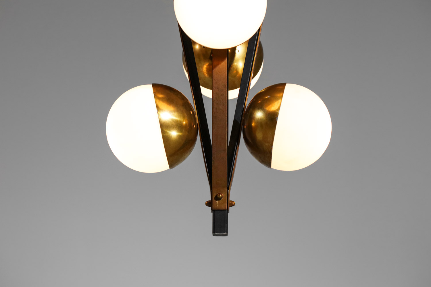 lustre italien stilnovo 8 boules en opaline original Années 60 - G336