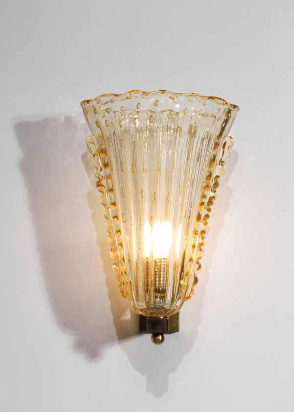 grande paire d'appliques modernes italiennes en verre de Murano vintage laiton "Ornella" - EL118