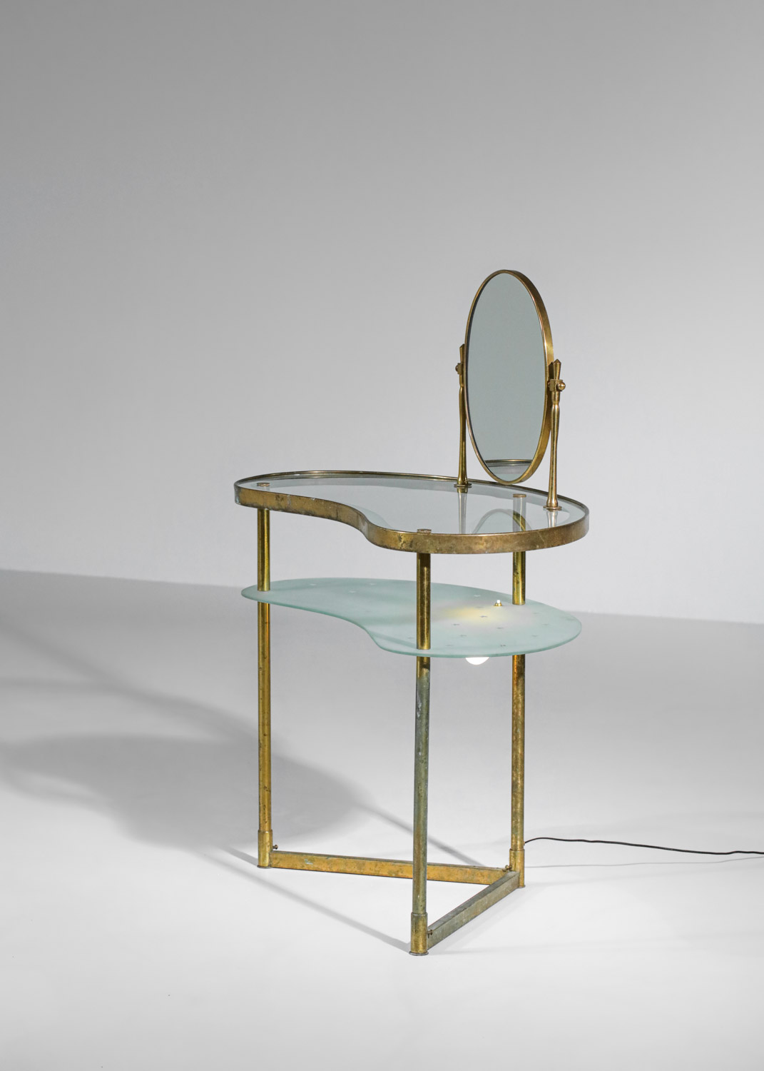coiffeuse italienne attribuée à Luigi Brusotti années 50 en laiton verre miroir - H109