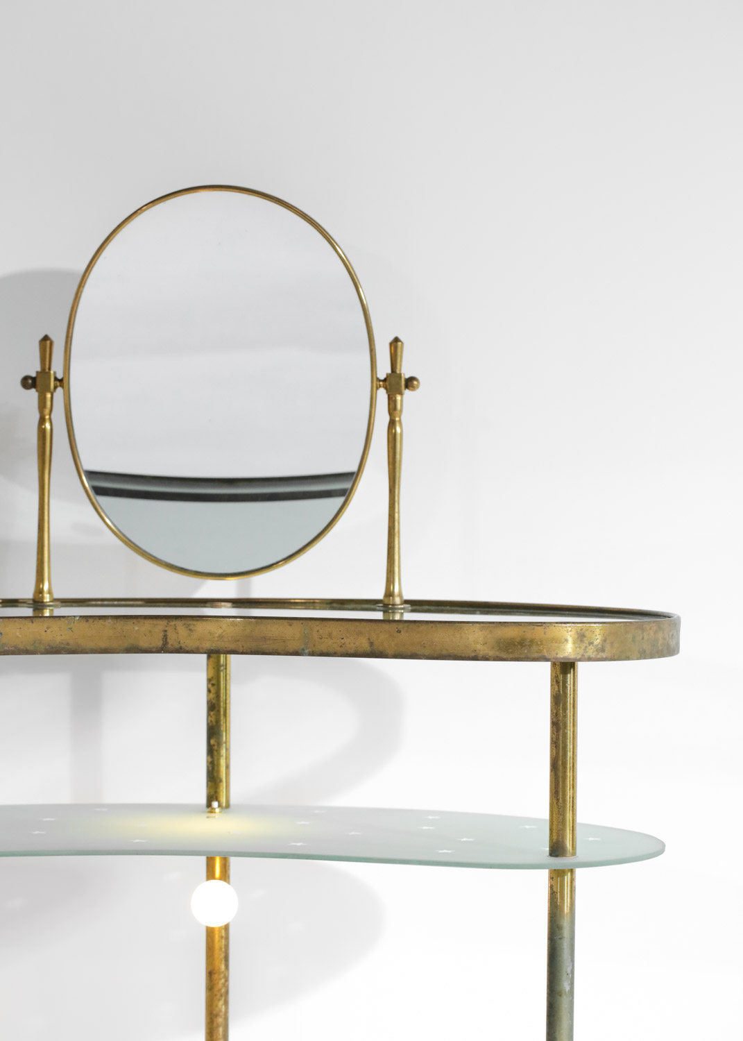 coiffeuse italienne attribuée à Luigi Brusotti années 50 en laiton verre miroir - H109