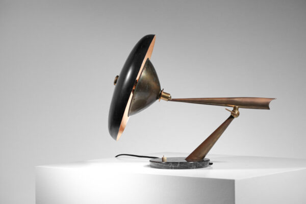 Lampe de table italienne années 50 attr. à Lumen laquée noire et laiton socle en marbre Années 60 style arredoluce stillux H130