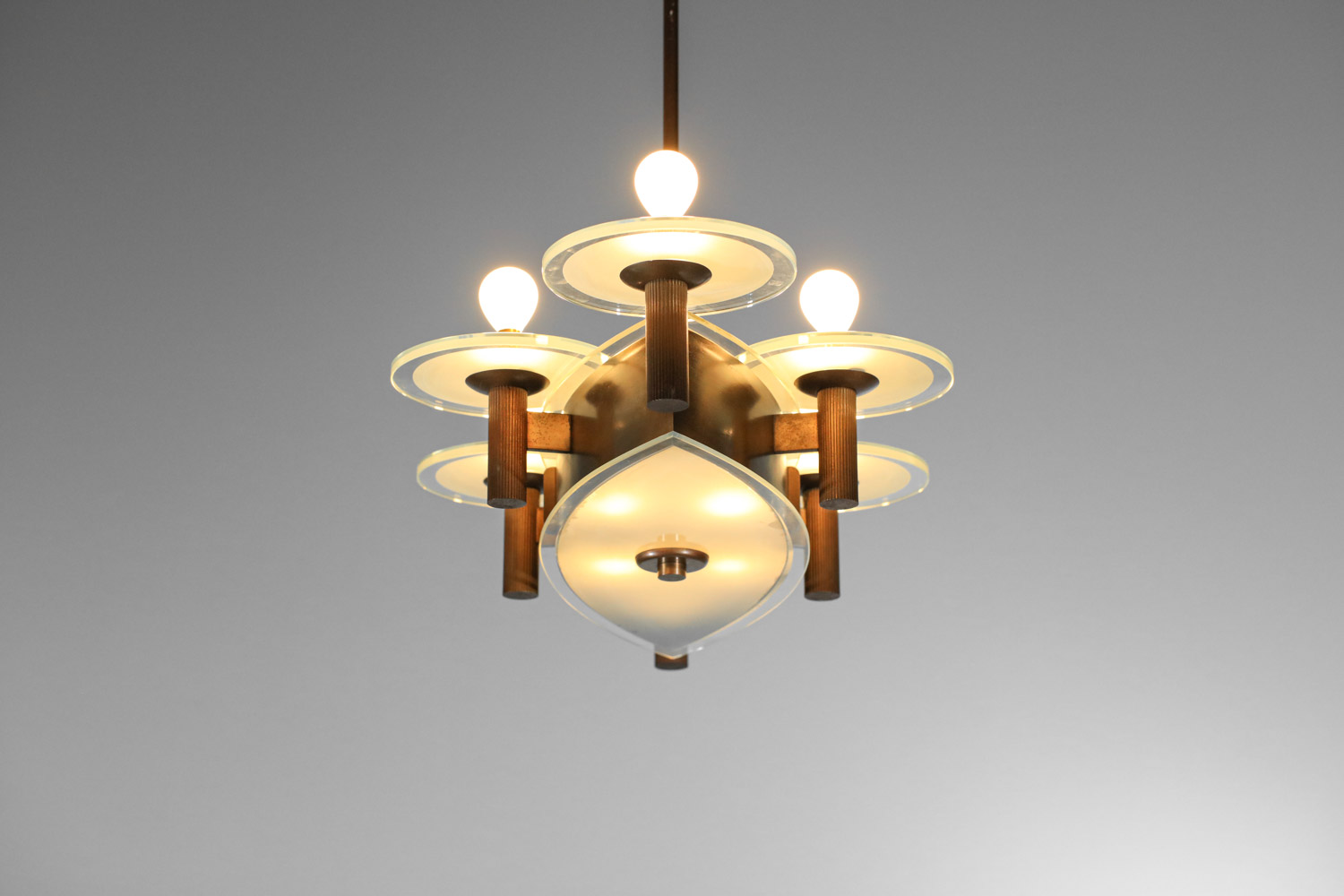 Lustre italien années 50 en verre et laiton ovale - G354