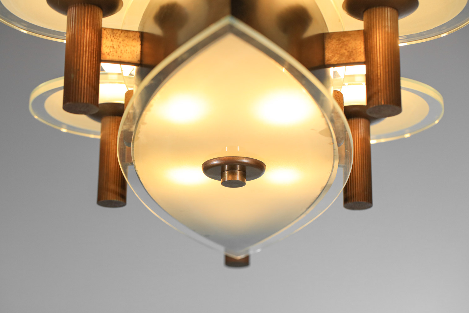 Lustre italien années 50 en verre et laiton ovale - G354