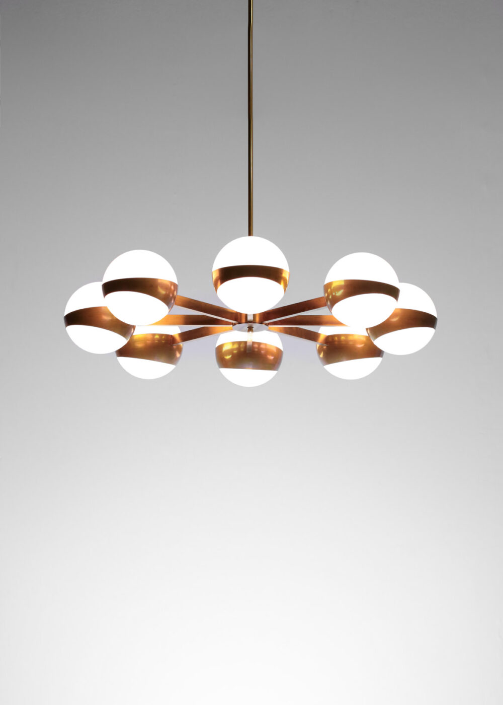 Lustre italien vintage rosa stilnovo 8 branches angelo lelli