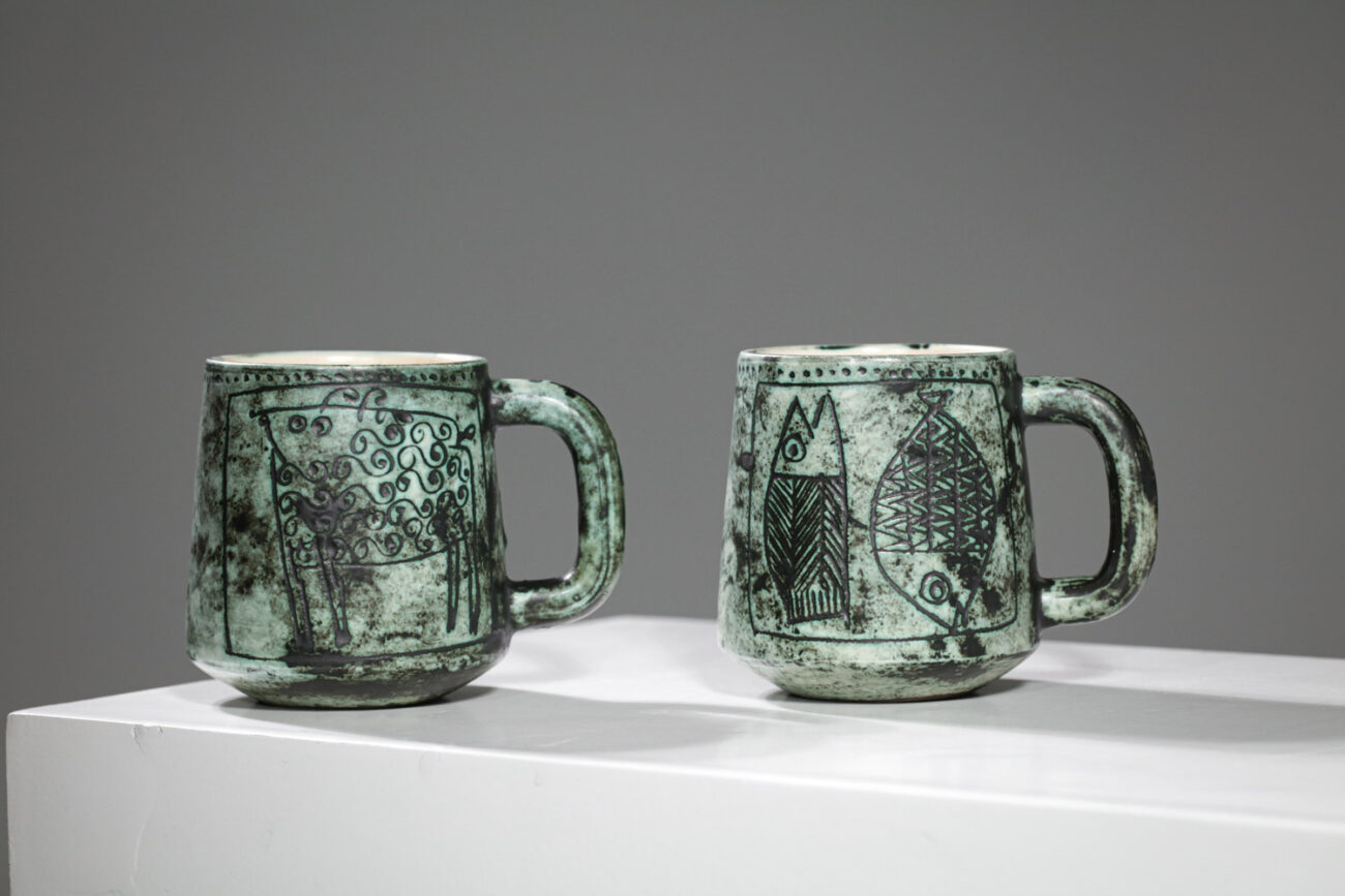 Mugs céramique Jacques blin vert années 50