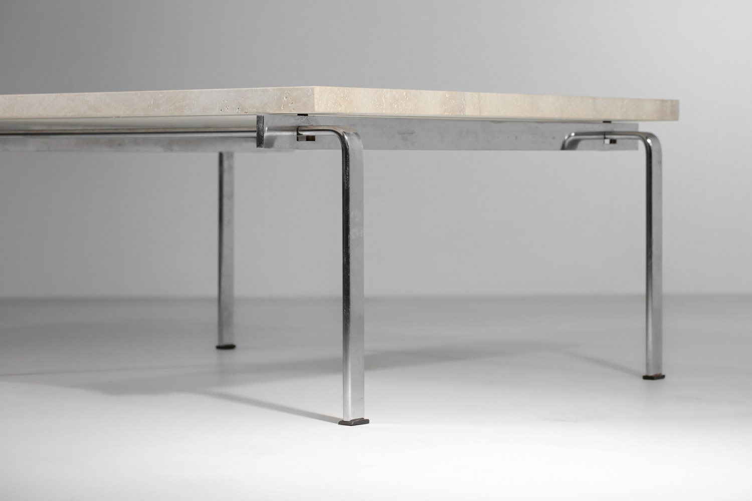 Kastholm et fabricius steel and travertine Danish coffee table - E057