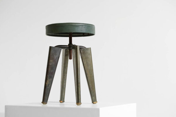 Tabouret "Clemenceau" édité par Maison Dominique 1955 cuir et métal - G384