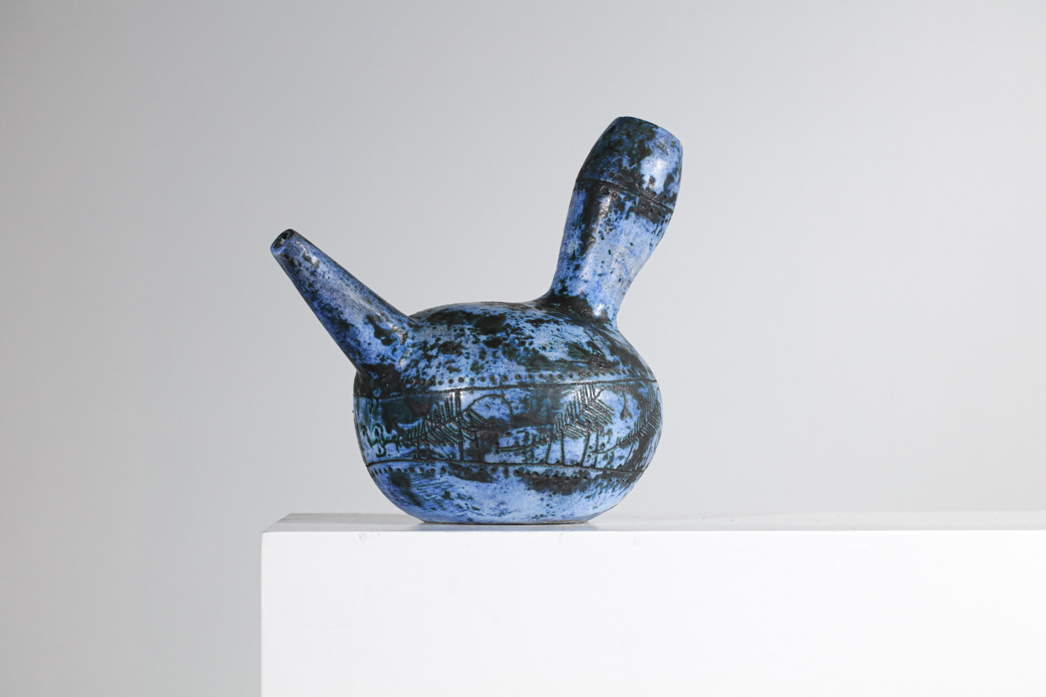 Vase céramique Jacques Blin émaille Bleue années 50 - G529