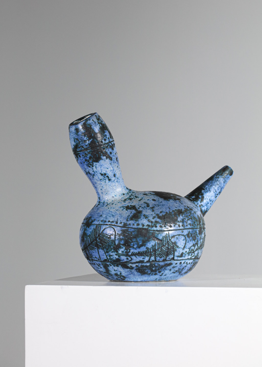 Vase céramique Jacques Blin émaille Bleue années 50 - G529