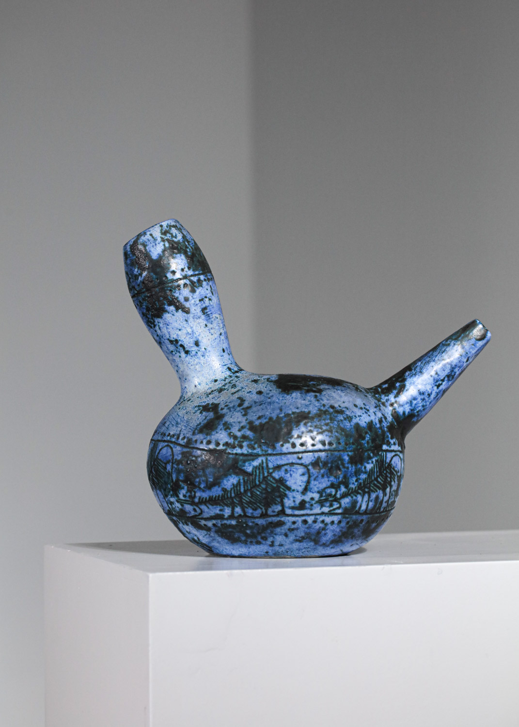 Vase céramique Jacques Blin émaille Bleue années 50 - G529