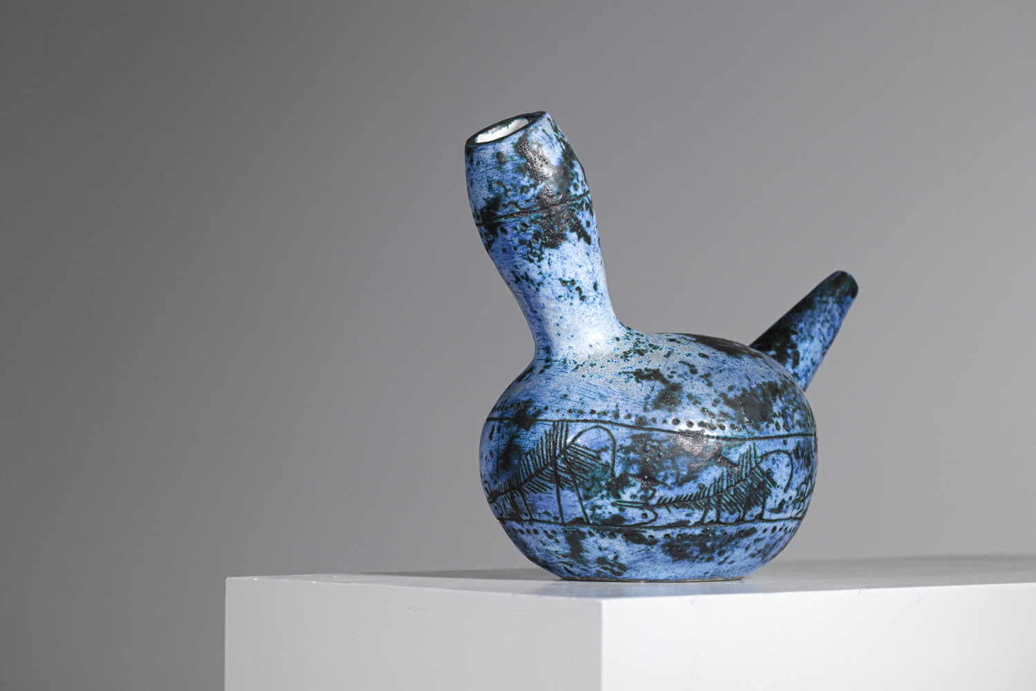 Vase céramique Jacques Blin émaille Bleue années 50 - G529