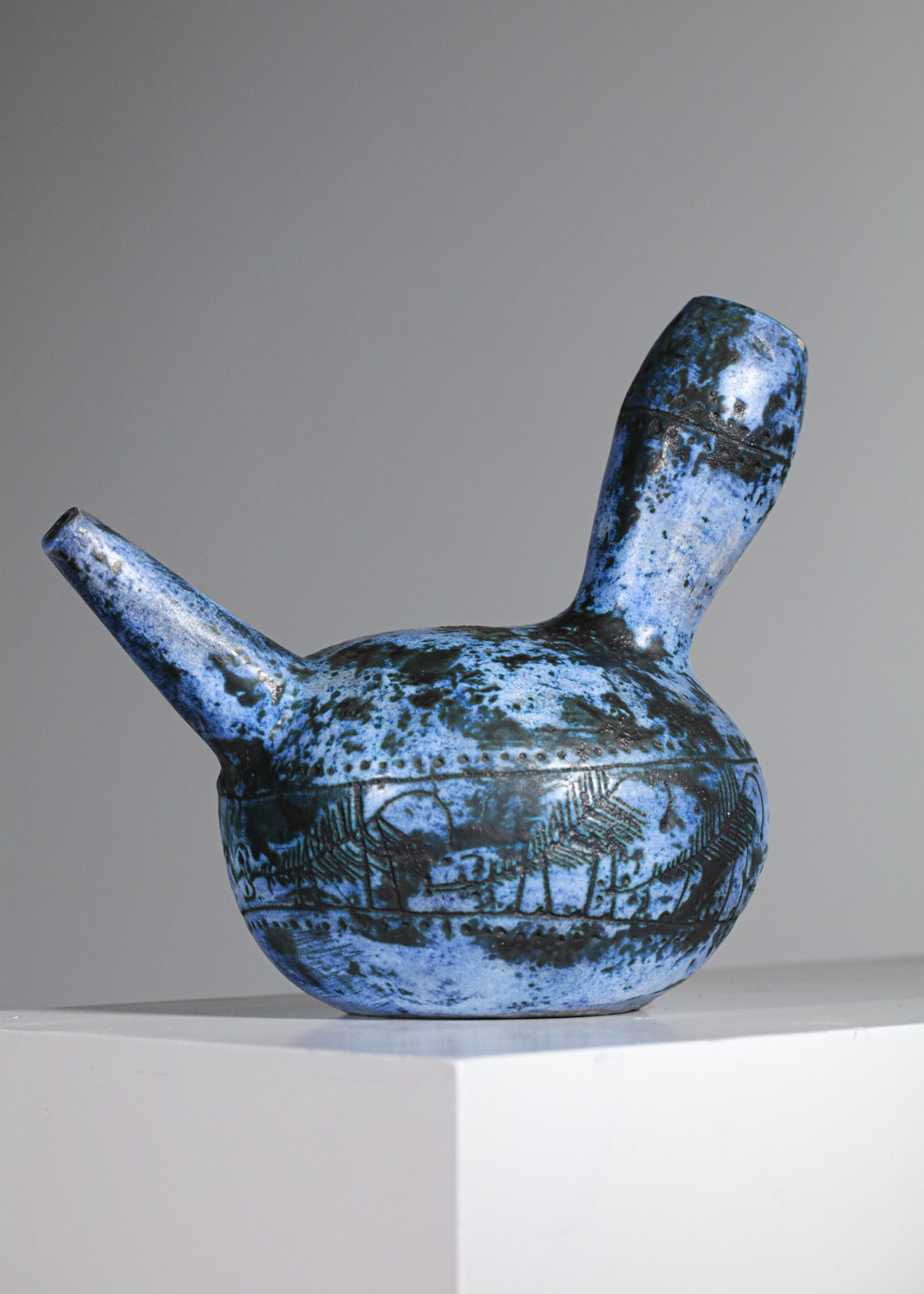 Vase céramique Jacques Blin émaille Bleue années 50 - G529