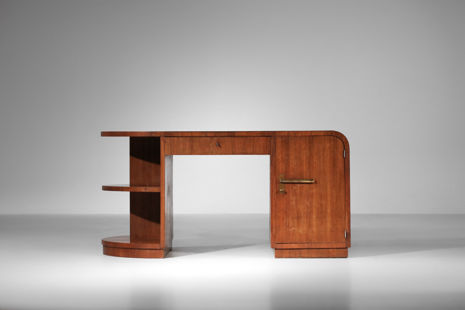 bureau art déco des années 40 arrondi en placage de noyer - H436 – Image 3