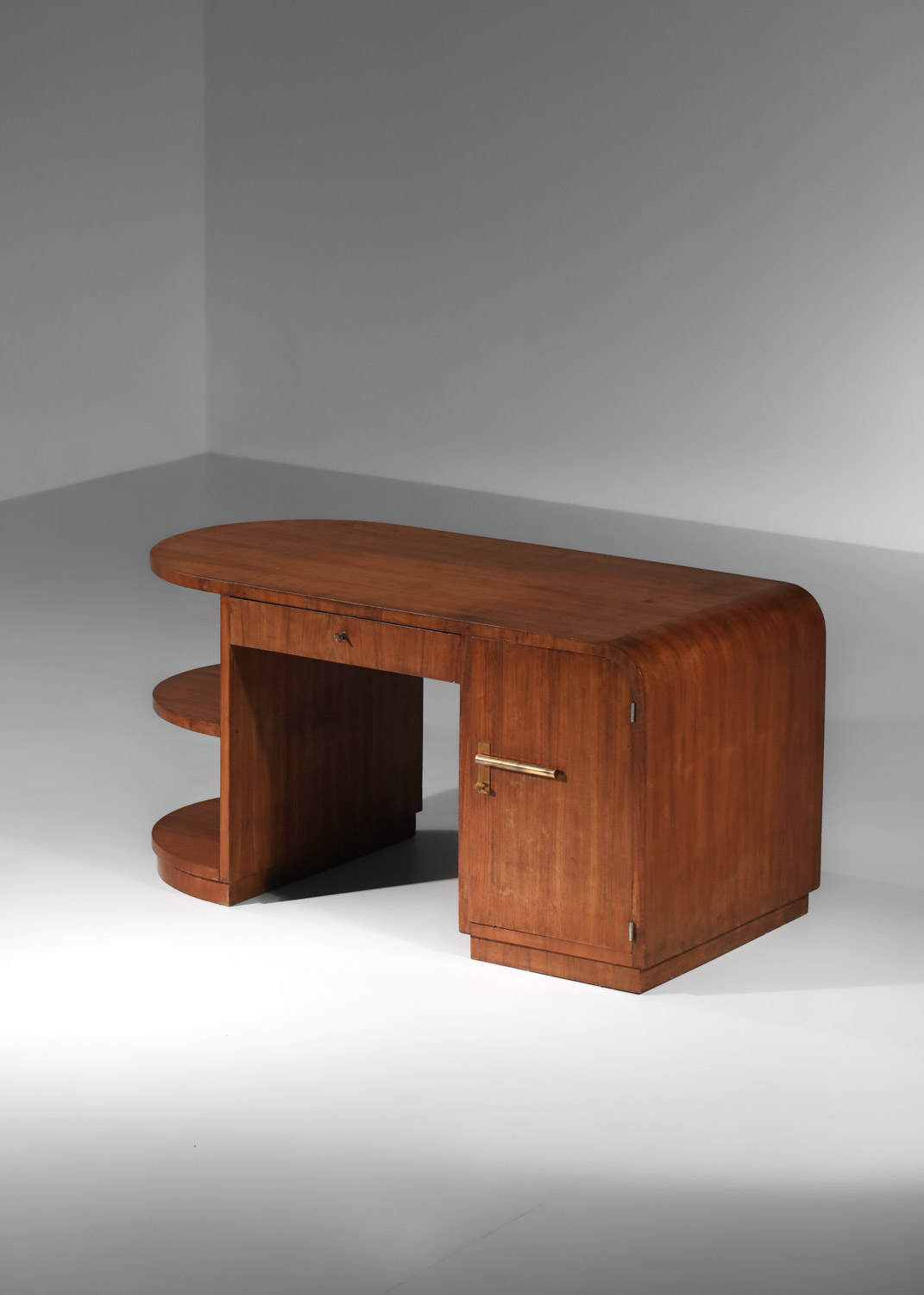 bureau art déco des années 40 arrondi en placage de noyer - H436 – Image 4