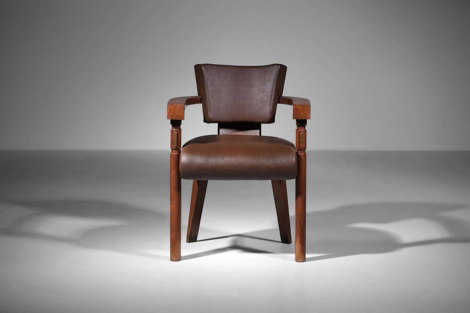 Fauteuil de bureau charles dudouyt en chêne massif art déco années 30