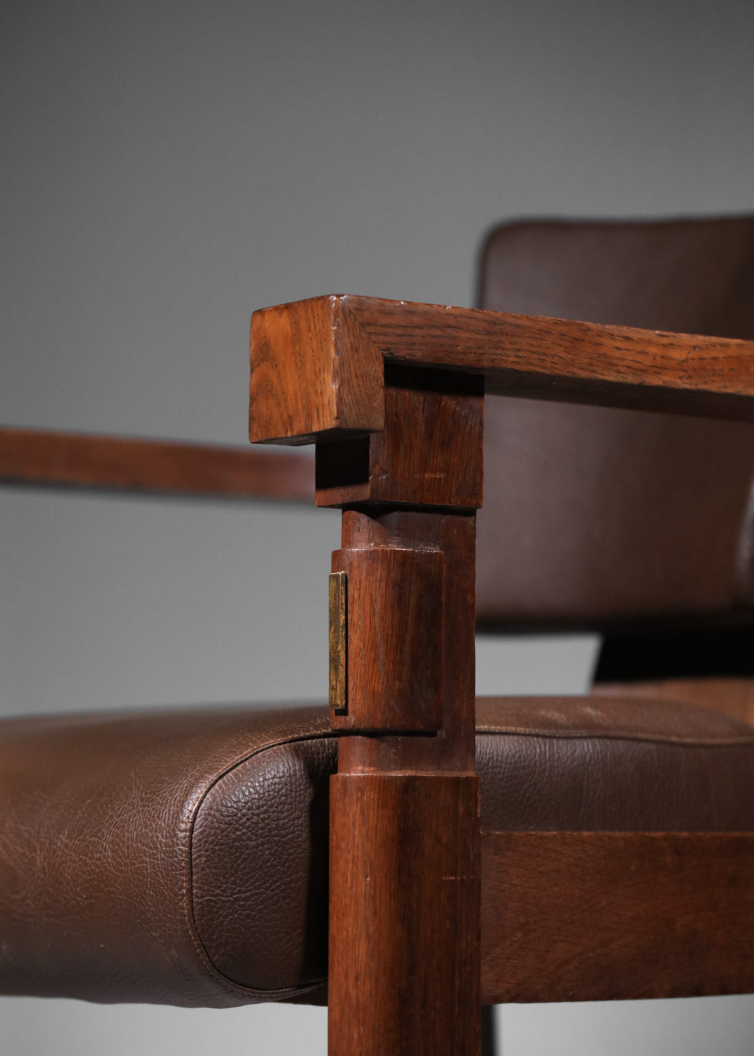 Fauteuil de bureau charles dudouyt en chêne massif art déco années 30
