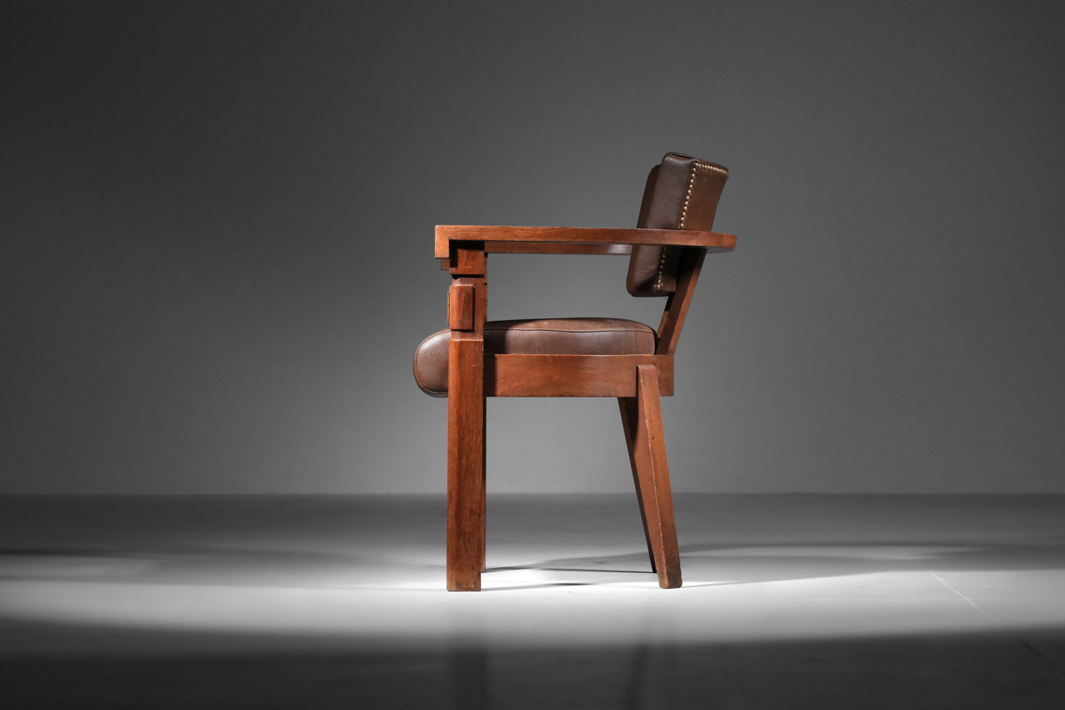 Fauteuil de bureau charles dudouyt en chêne massif art déco années 30