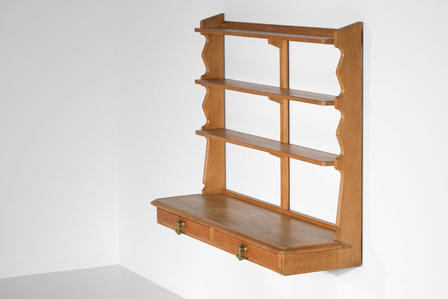 console étagère murale guillerme et chambron en chêne années 60 G636