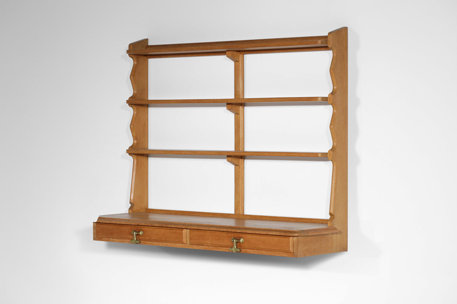 console étagère murale guillerme et chambron en chêne années 60 G636