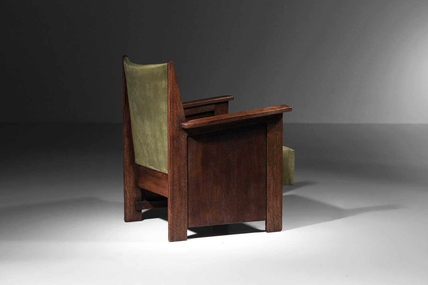 fauteuil des années 30/40 en chêne massif et velour - I686