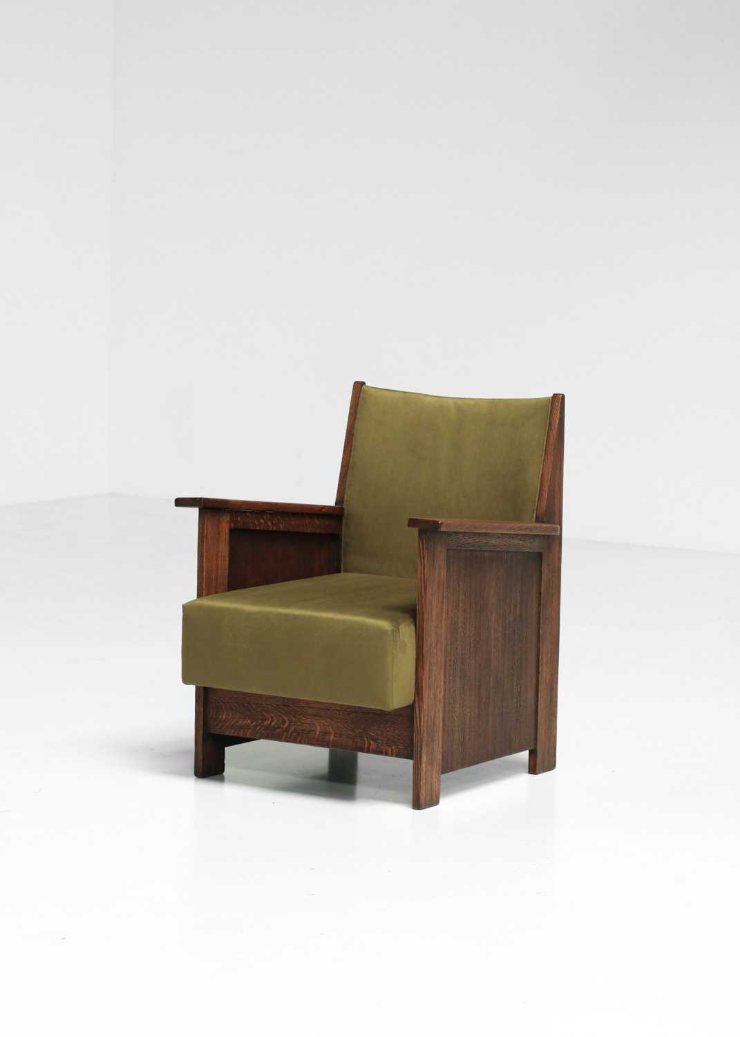 30s/40s solid oak and velvet armchair - I686 - Image 12