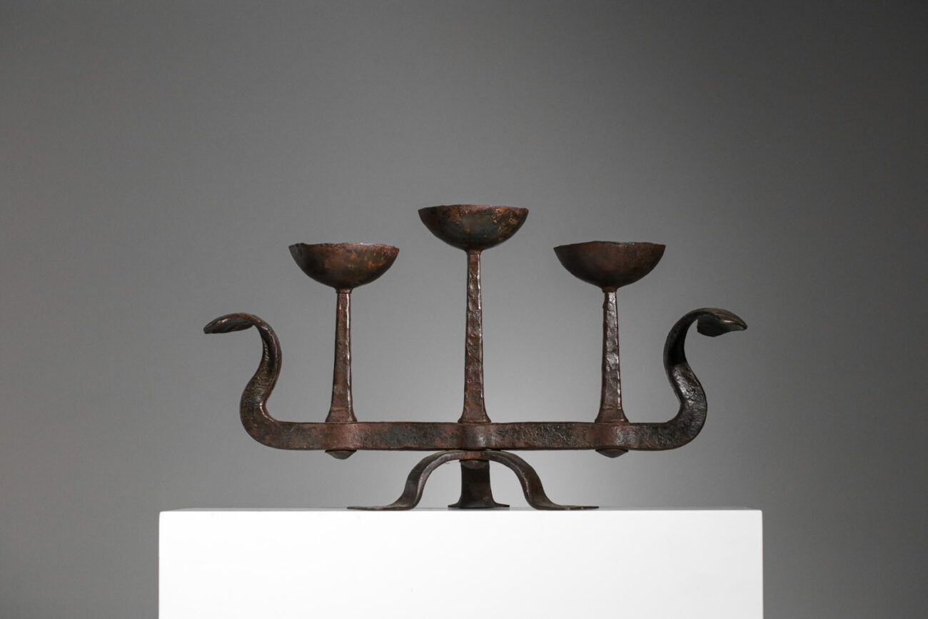 grand candélabre bougeoir en fer forgé des années 30 40 - G507