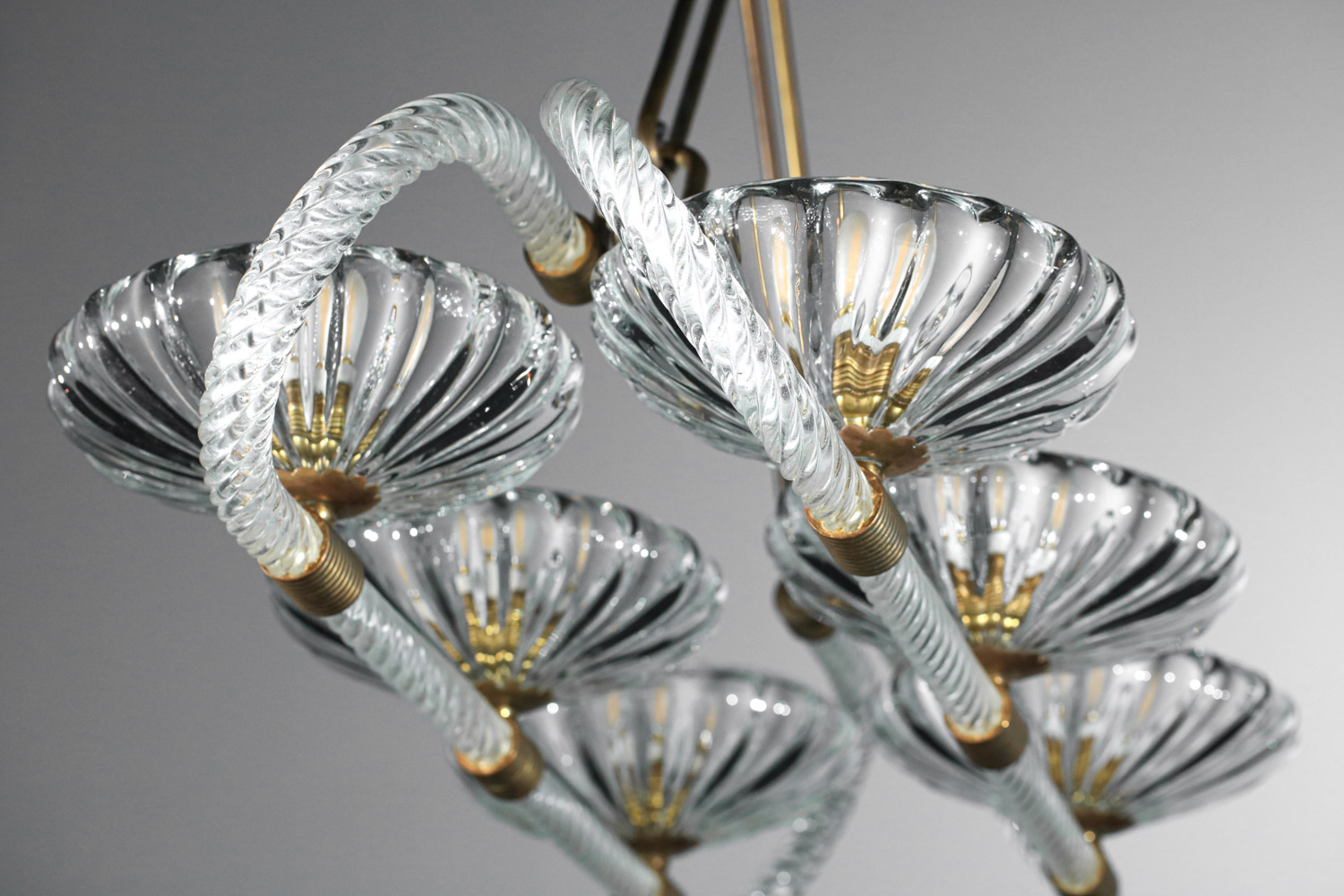 grand lustre italien 6 coupelles barovier toso verre murano et laiton H140