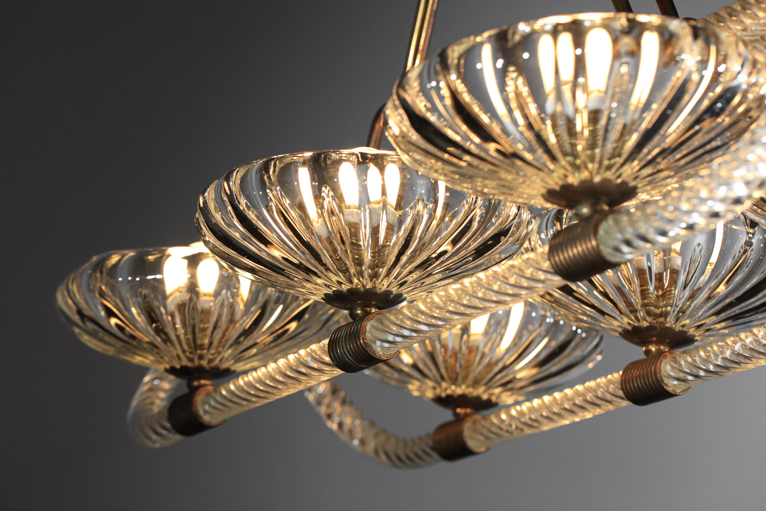 grand lustre italien 6 coupelles barovier toso verre murano et laiton H140