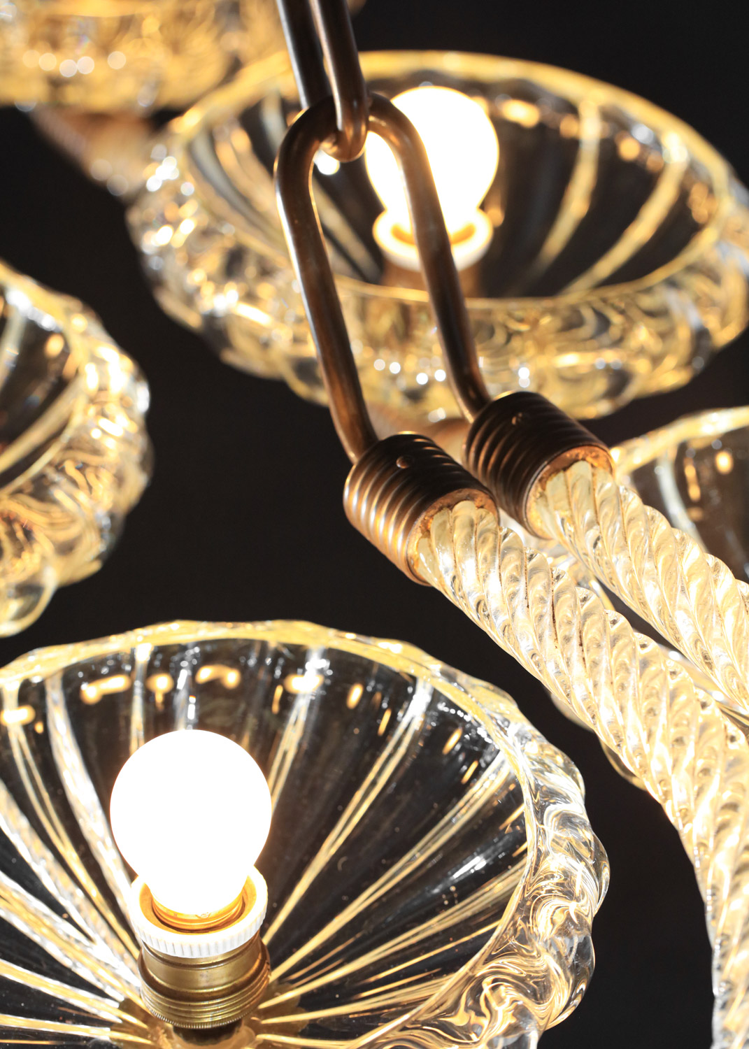 grand lustre italien 6 coupelles barovier toso verre murano et laiton H140
