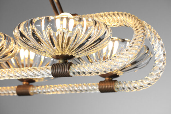 grand lustre italien 6 coupelles barovier toso verre murano et laiton H140