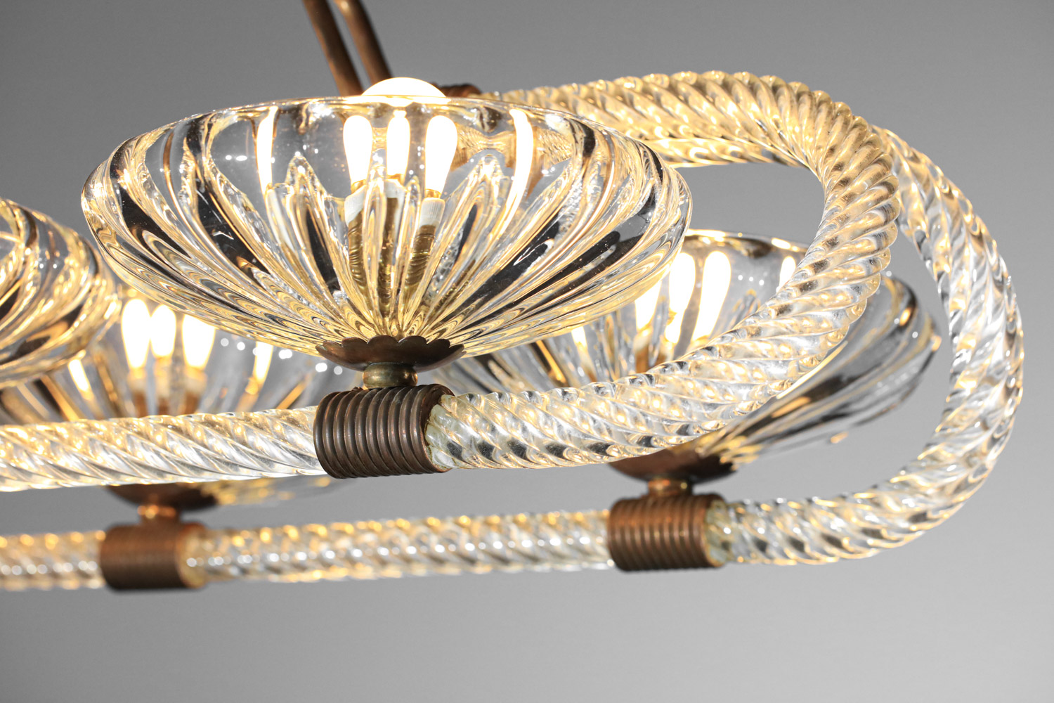 grand lustre italien 6 coupelles barovier toso verre murano et laiton H140