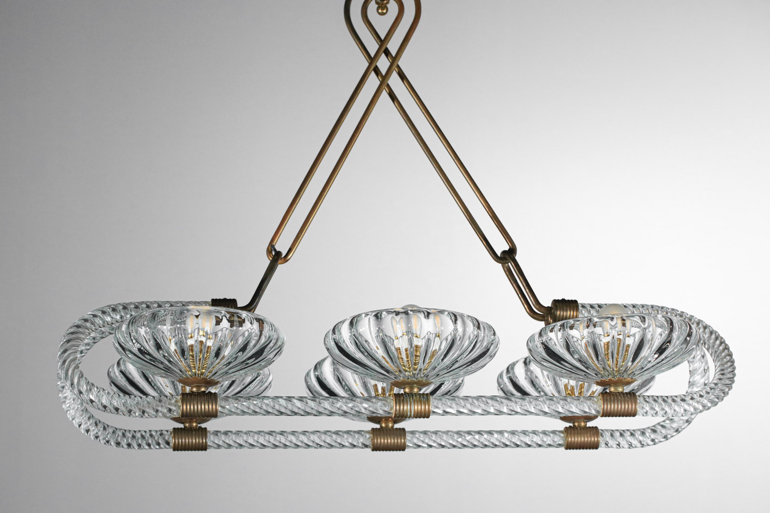 grand lustre italien 6 coupelles barovier toso verre murano et laiton H140