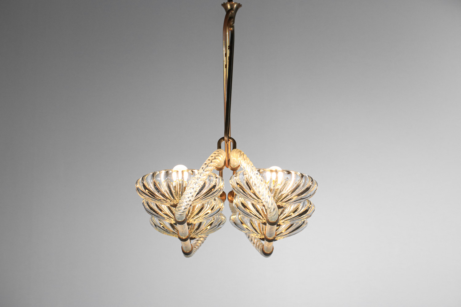 grand lustre italien 6 coupelles barovier toso verre murano et laiton H140