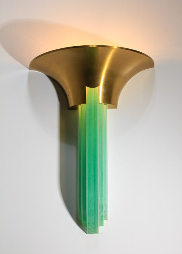 grande applique perzel années 40 en verre et laiton signée - G103