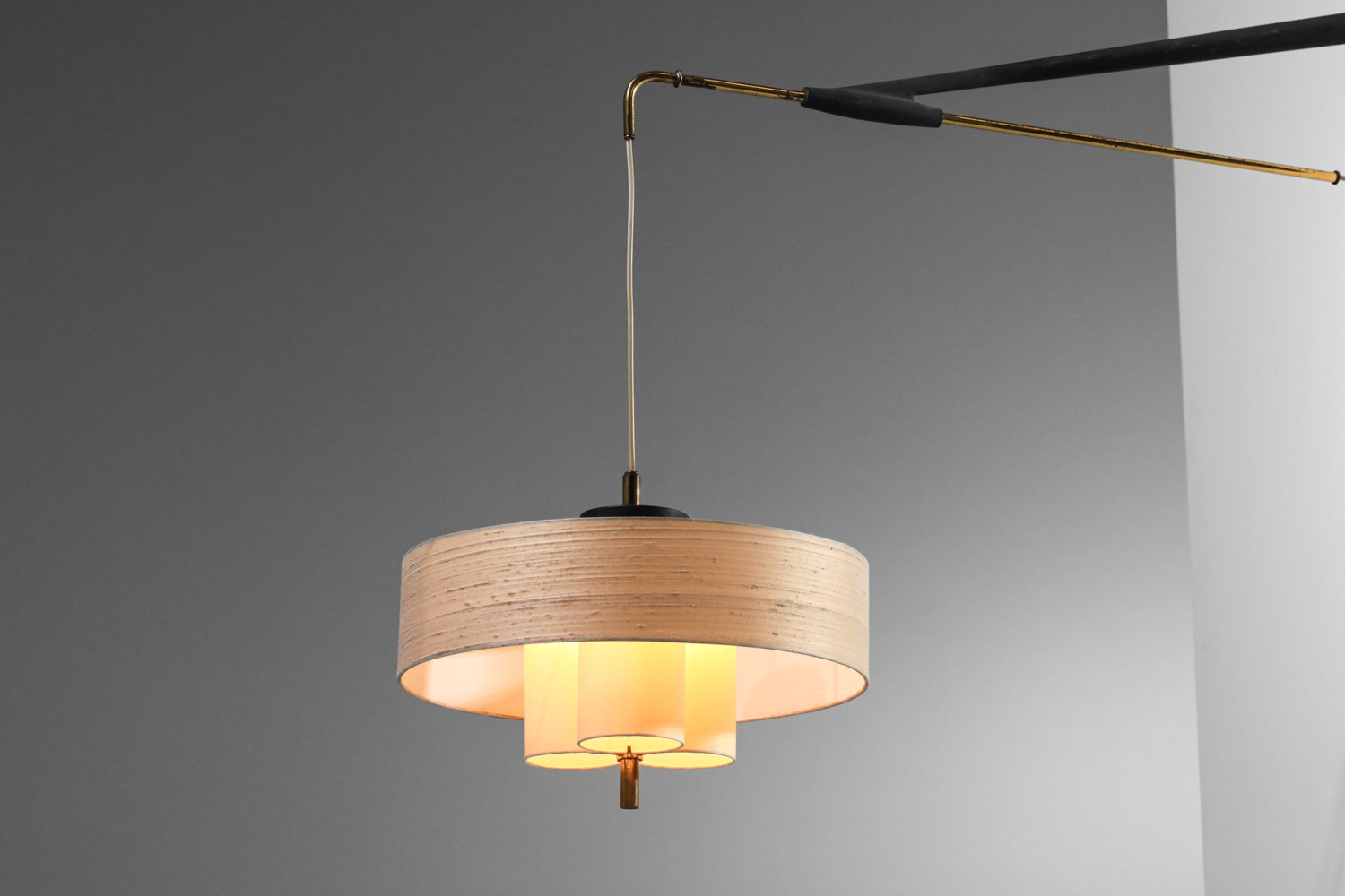grande applique potence Arlus abat jour tissu années 50 télescopique - F151