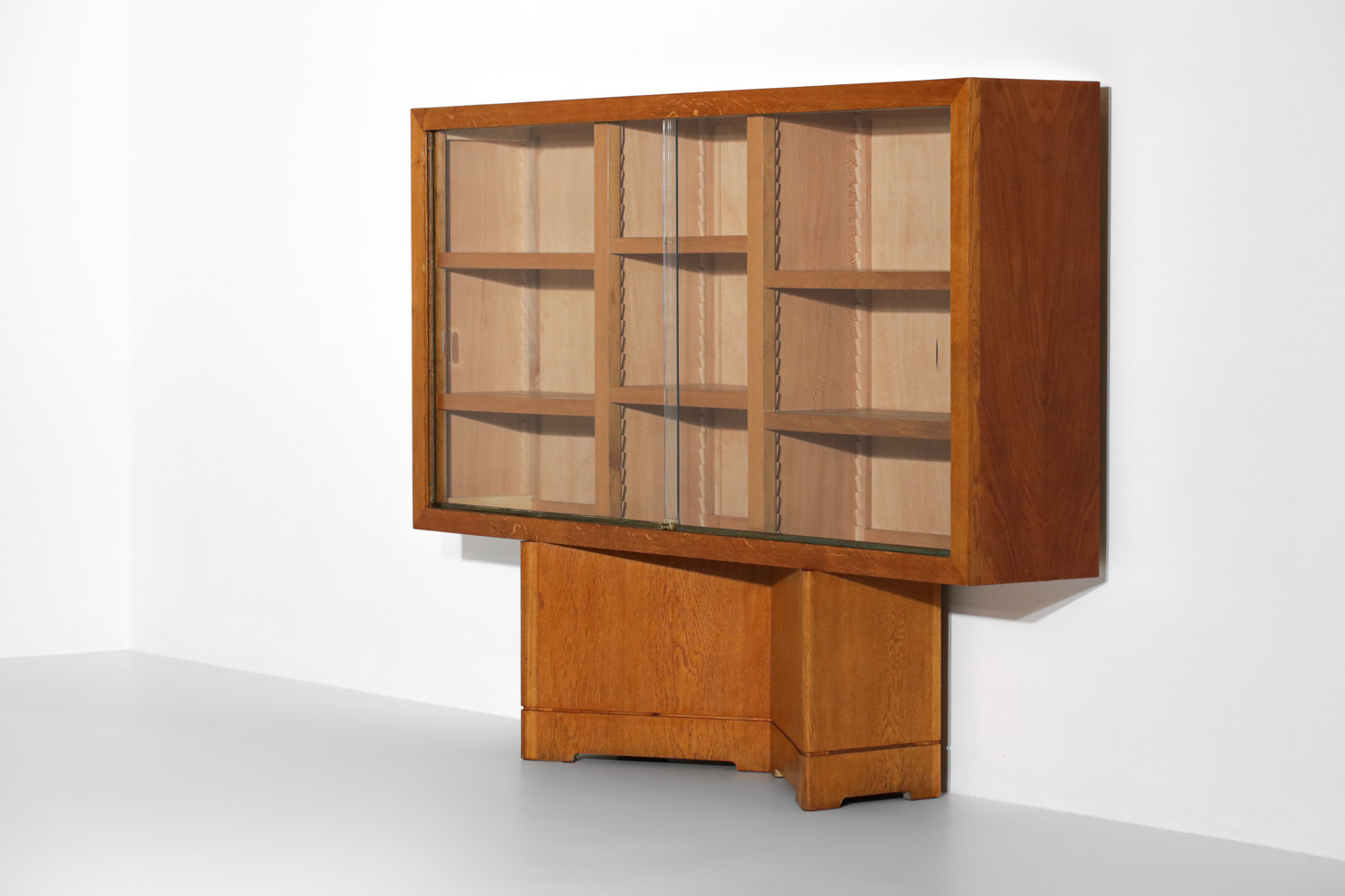 grande bibliothèque années 70 en chêne massif vitrine - G658