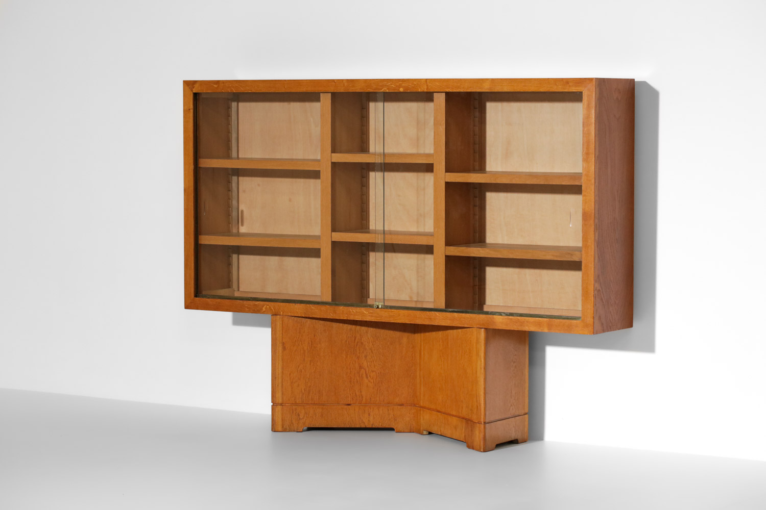 grande bibliothèque années 70 en chêne massif vitrine - G658